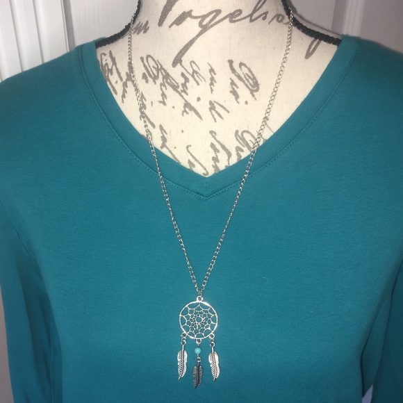 NWT Dream catcher necklace silver and turquoise, Boho Western, with silver chain - Picture 2 of 4